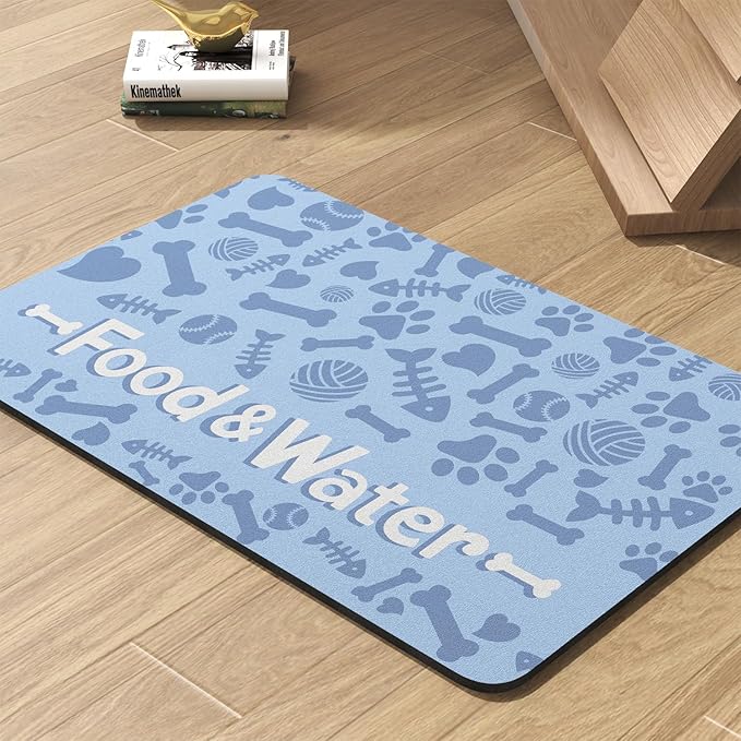 Pet Feeding Mat-Absorbent Dog Mat for Food and Water Bowl-No Stains Quick Dry Water Dispenser Mat-Dog Accessories Pet Supplies-Bowl for Messy Drinkers(Bone,17"x34"