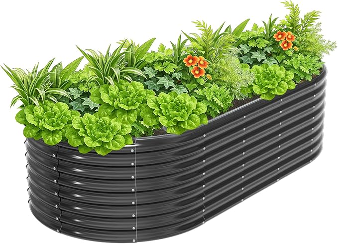 VINGLI Galvanized Raised Garden Beds Outdoor, 6x3x2 Ft, 8x4x2 Ft Lager Metal Planter Raised Beds for Planting Vegetables Flowers Herb (8 * 4 * 2(Oval))