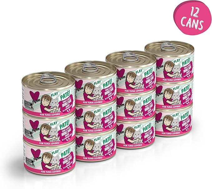Weruva B.F.F. Play - Best Feline Friend Paté Lovers, Aw Yeah!, Tuna & Duck Double Dare with Tuna & Duck, 2.8oz Can (Pack of 12)