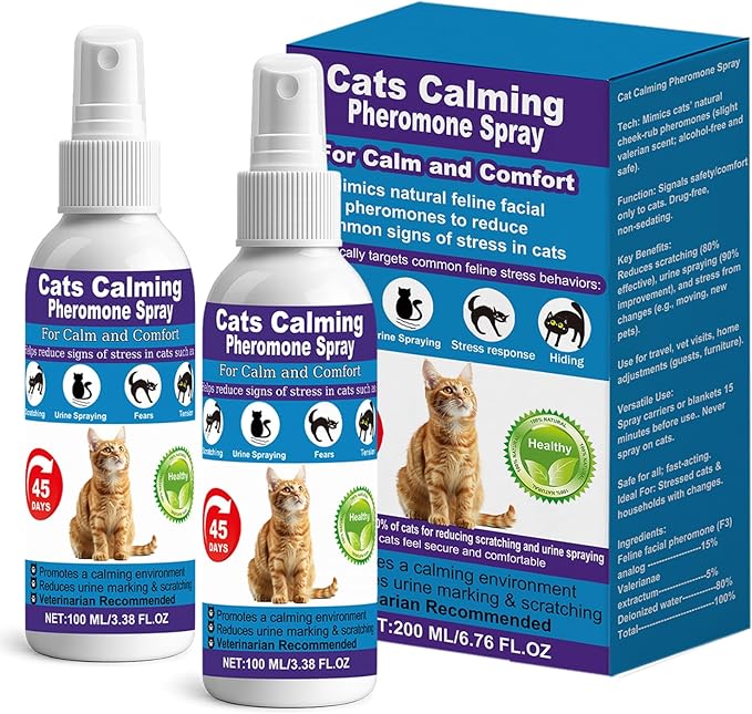 γππ’π π‘π₯π² πππππππ’π―πγCat Calming Pheromone Spray for Stress & Anxiety Relief β Reduces Scratching, Urine Spraying, Hiding β Drug-Free & Vet Recommended β with F3 Facial Pheromone 6.76oz