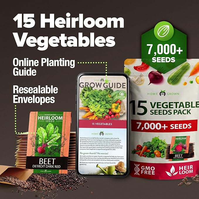 HOME GROWN π¨π¦π π£π₯ππ ππ¨π 15 Heirloom Vegetable Seeds 7,000+ π‘π’π‘-ππ π’ Seeds for Planting, Survival Garden Pack for Preppers, Emergency Bugout Gear, Indoor Outdoor Vegetable Gardening Kit