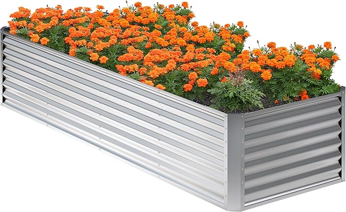 8x2x2FT Galvanized Raised Garden Bed,Planter Raised Beds-Metal Garden Box,Large Plant for Outdoor Planting, Vegetables Bed,Flower,herb-Sliver