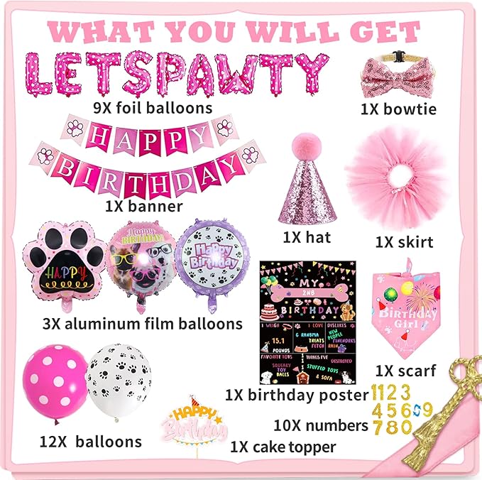 Dog Party Supplies Decorations - Cute Bandana, Let&