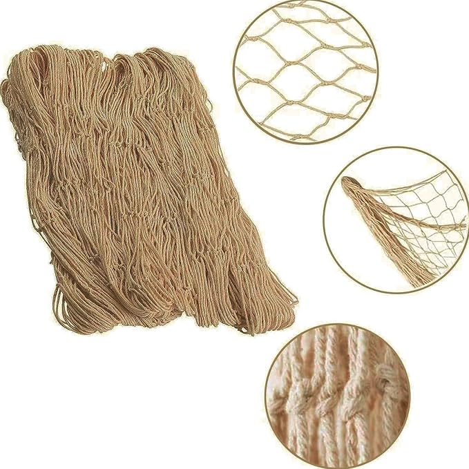 Nature Fish Net Wall Decoration with Shells, Ocean Themed Wall Hangings Fishing Net Party Decor for Pirate Party,Wedding,Photographing Decoration