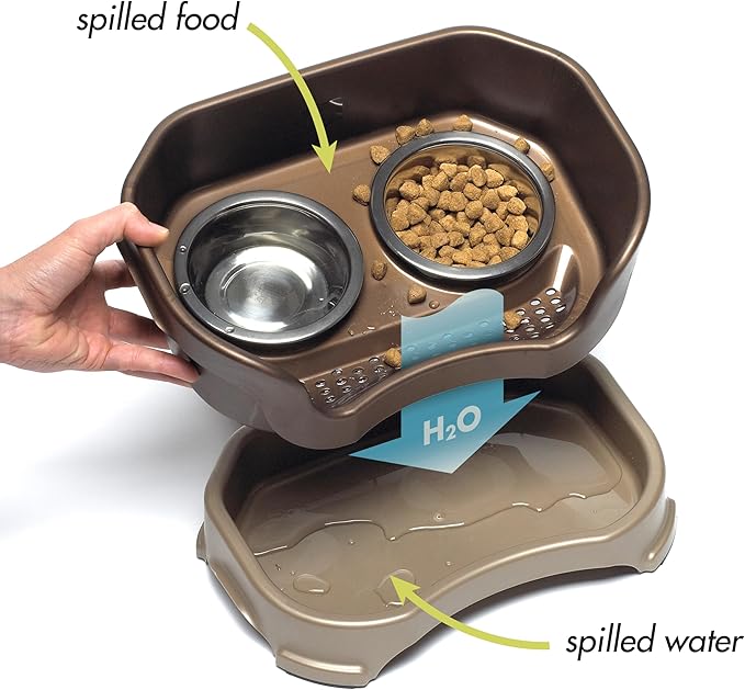 Neater Pet Brands Neater Feeder Deluxe Mess Proof Dog Bowls Elevated for Medium Dogs 19-40 lbs, Made in USA, No Spill Raised Dog Food Bowl Stand Feeding Station, Food and Water Bowl Set, Bronze