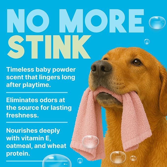 TropiClean Dog Perfume, Long Lasting Baby Powder Cologne, Deodorizing Spray for Smelly Dogs, After Bath Detangling Spray with Vitamin E, Safe for Cats, 8oz.