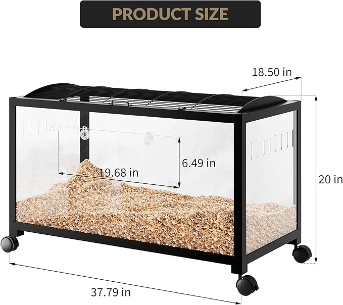 Large Metal Hamster Enclosure Rat Cage with 360 Viewing Acrylic Sides, Ventilated Front Door & Openable Top, Portable Hamster Tank for Guinea Pig, Chinchilla, Gerbil, 37.8&