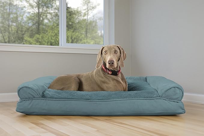Furhaven Pillow Dog Bed for Large Dogs w/ Removable Bolsters & Washable Cover - Plush & Suede Sofa, Jumbo/XL