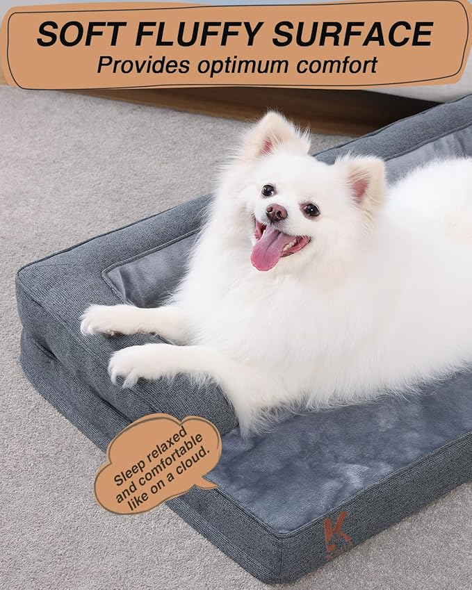 KSIIA Orthopedic Dog Bed for Small Dogs,Washable Pet Sofa with U-Shaped Bolster Removable Waterproof Cover Non-Slip Bottom and Egg-Crate Orthopedic Foam Pet Couch Bed, 29 x 18 Inch, Dark Gray