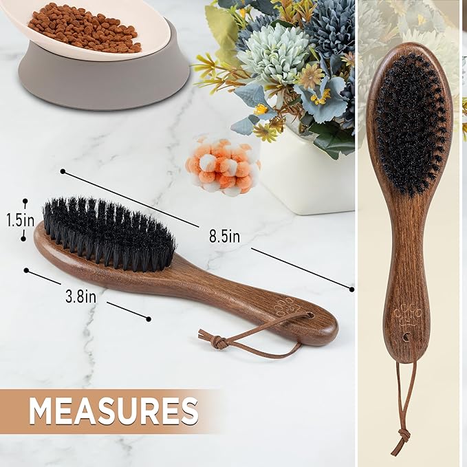 Takavu Boar Bristle Cat Hair Brush, Gentle Grooming Brush with Natural Bristles and Wooden Handle for Sensitive Skin, Pet Cleaning Supplies Keeping Your Cat&