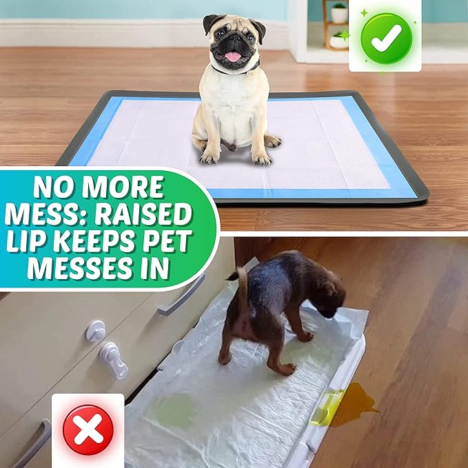 TidyFriend Dog Pee Pad Holder Tray Fits for 28” x 30” Wee Wee Pee Pads - Stable Grip, Raised Edges, Quick-Wipe Silicone Surface Dog Potty Tray Holder for Indoor Flooring Protection (Grey)