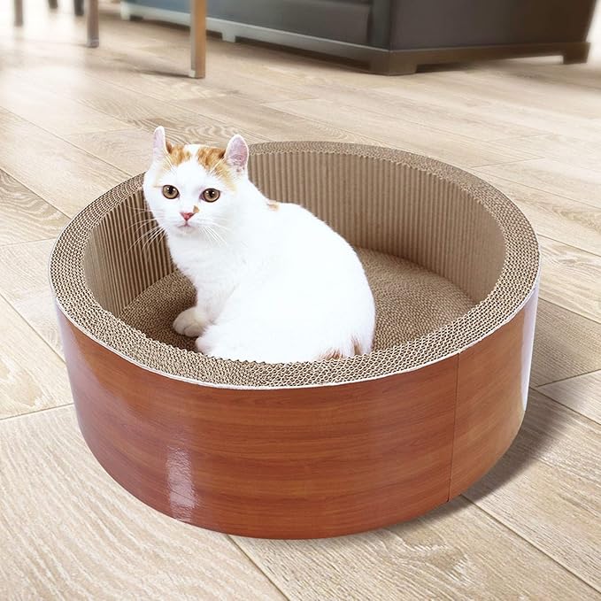Cat Scratcher Post & Board, Round Cat Scratching Lounge Bed, Durable Pad Prevents Furniture Damage, 17.32&