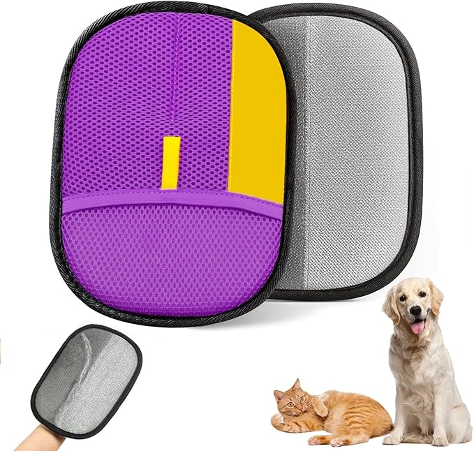 Upgraded pet Hair Removal Gloves, Reusable pet Hair Removal Gloves, Powerful cat and Dog Hair Removal, Suitable for ClothesăSofasăCarpetsăcar Seats etc. (2PCS Purple)