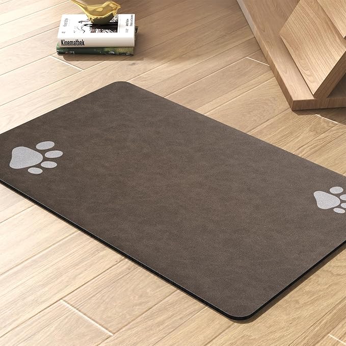 Pet Feeding Mat-Absorbent Dog Mat for Food and Water Bowl-No Stains Quick Dry Water Dispenser Mat-Dog Accessories Pet Supplies-Bowl for Messy Drinkers(Brown,17"x34"