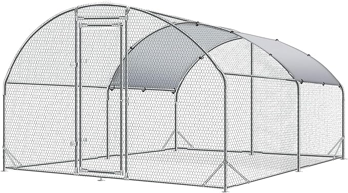 4ever2buy Large Metal Chicken Coop with Run Walk-in Poultry Cage Chicken Runs House Pen Cage Dome Roofed Chicken Coops with Anti-Ultraviolet Cover for Outdoor Yard Farm Use 9.5&