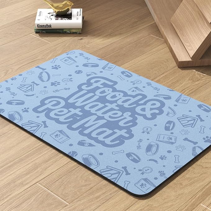 Pet Feeding Mat-Absorbent Dog Mat for Food and Water Bowl-No Stains Quick Dry Water Dispenser Mat-Dog Accessories Pet Supplies-Bowl for Messy Drinkers(Words,12"x19"