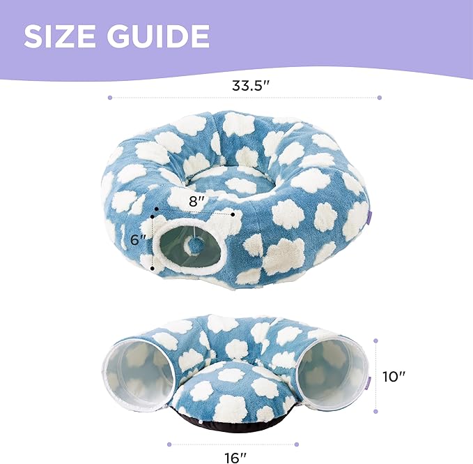 Lesure Cat Tunnel Bed for Indoor Cats - Cute Cat Donut Tunnel Toys for Small Large Cats with Washable Circle Cushion, Round Pet Peekaboo Cave Toy for Kitten/Puppy/Rabbit, Standard Blue