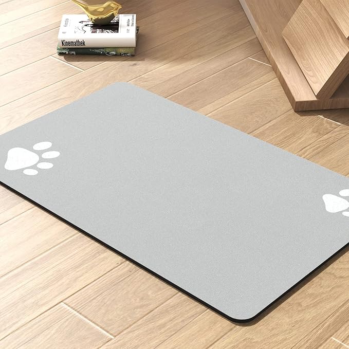 Pet Feeding Mat-Absorbent Dog Mat for Food and Water Bowl-No Stains Quick Dry Water Dispenser Mat-Dog Accessories Pet Supplies-Bowl for Messy Drinkers(LIGHTGREY,12"x19"