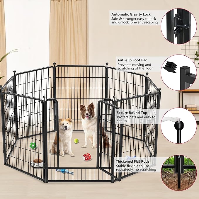 Dog Playpen 40 inch 8 Panels Dog Fence Outdoor for Yard, Indoor Dog Pen for Large/Medium/Small Dogs, Heavy Duty Puppy Playpen with Door Portable Pet Fence for RV Camping