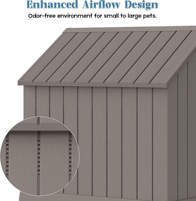 Large Dog House Outdoor Indoor for Medium Large Dogs, Durable Plastic Waterproof Doghouse with Air Vents and Elevated Floor, Easy Clean and Assemble (Grey, 36.2&