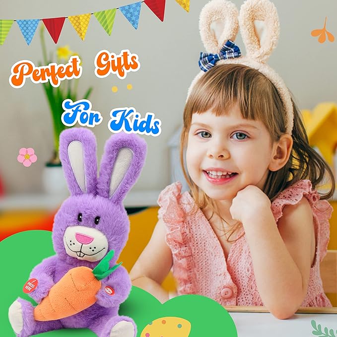 Hopearl Talking Singing Bunny Repeats What You Say Rabbit Musical Shaking Head Electric Interactive Animated Toy Speaking Plush Buddy Gifts for Toddlers, Purple, 15&