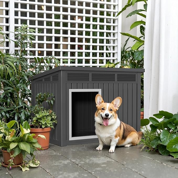 DRATO Dog House for Both Indoor and Outdoor with Weatherproof Roof Removable Floors for Medium to Large Dogs Interior Space (Gray, Medium(32.2 * 25.12 * 24.13&