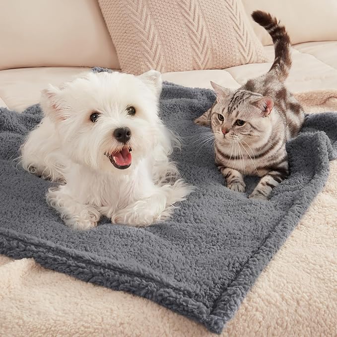 1 Pack 3 Calming Blankets Fluffy Premium Fleece Pet Blanket Soft Sherpa Throw for Dog Puppy Cat Beige Small (23" x16&