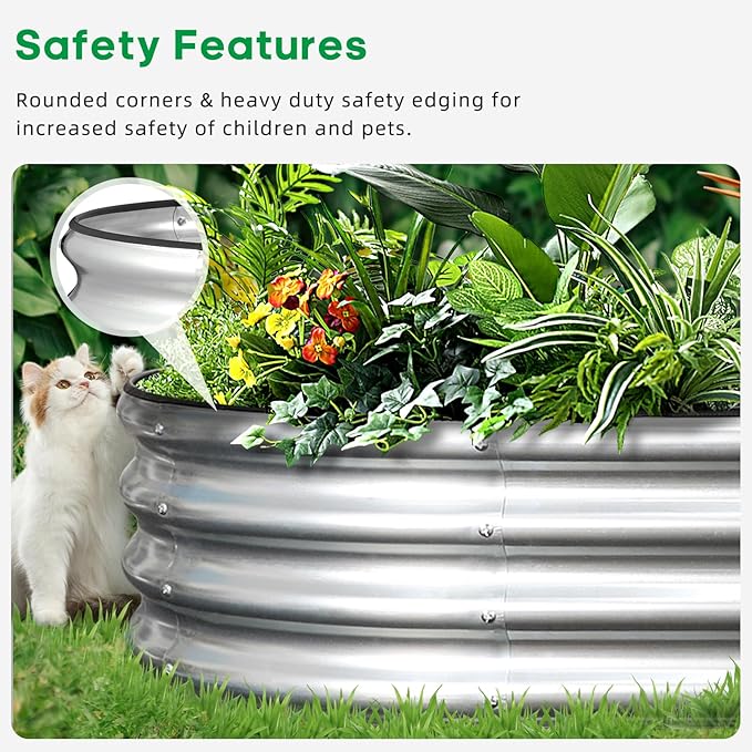 JERIA 2 Pcs 8×4×1ft Oval Raised Garden Bed,Galvanized Raised Garden Bed Kit Outdoor Metal Gardening Planter Box for Vegetable, Fruits, Flower,Herbs
