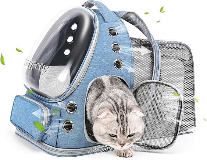 Expandable Cat Backpack,Cat Bubble Backpack Carrier for Carrying Cats, Pets and Small Dogs,Airline-Approved,Designed for Travel, Hiking, Walking,Car (Blue