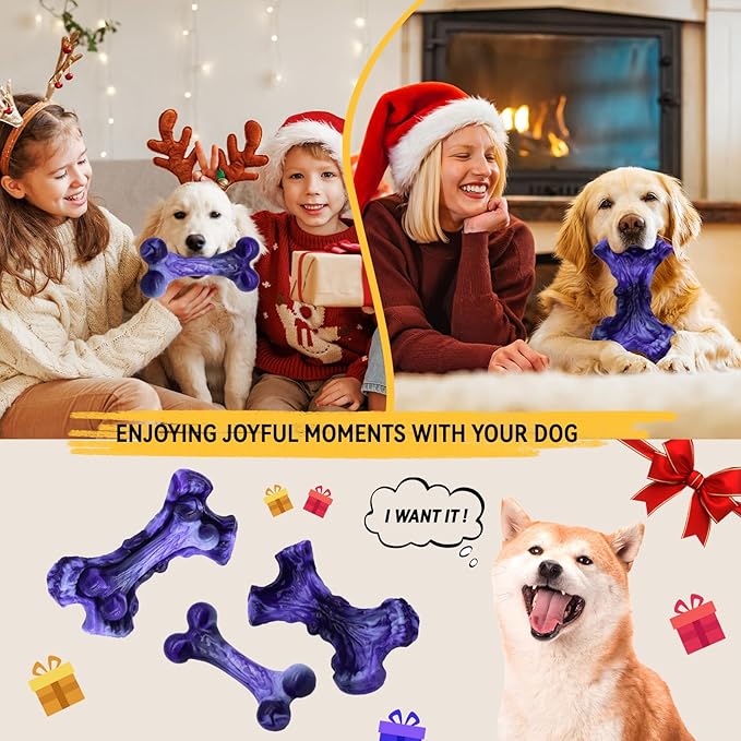 Magicorange Tough Dog Toys, Chew Toys for Aggressive Chewers, Dog Bone Toy Nylon Almost Indestructible Dogs Toy for Teeth Cleaning and Training (Purple)