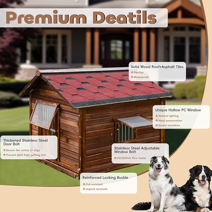 Outdoor Dog House, Natural Pine Wood Dog House with Elevated Floor, XL Outdoor Large Breed, XL-38.58&