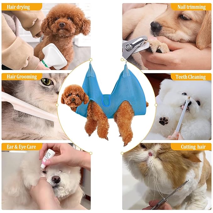 JIURUN Cat Grooming Hammock for Nail Trimming, Pet Grooming Hammock(XS),Trimmer, Nail File, Pet Comb,for Cats Dogs LED Collar Light Rechargeable and Bat Costume Wings