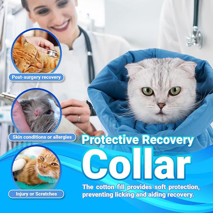 Cat Recovery Collar, Soft Adjustable Cone for Cats and Kittens, Lightweight Waterproof Elizabethan Collar for After-Surgery Care, Prevent Licking and Scratching, Neck Protector for Pets(Lake Blue,S)