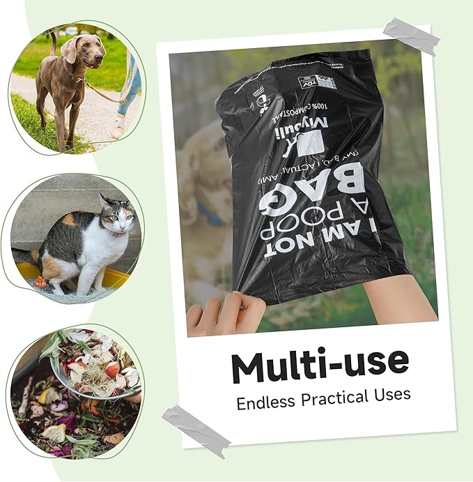 Certified Compostable Poop Bags for Dogs, 240 Poop Bags (16 Rolls),Landfill Friendly, Leak Proof Unscented Easy Open Poop Waste Bag(Black)