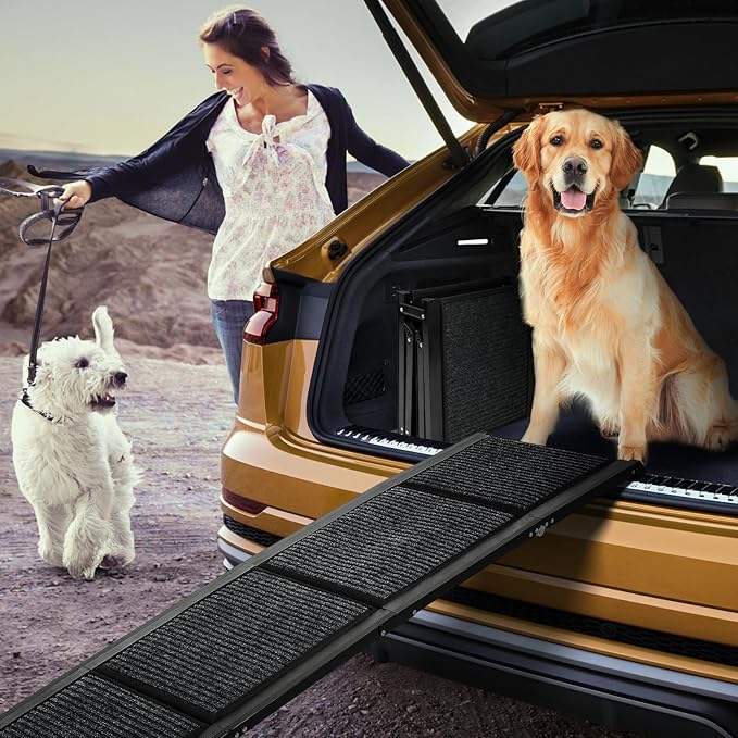 Dog Ramp for Car,63" x 17" Wide Folding Pet Ramp Dog Ramps for Medium & Large Dogs with Non-Slip Rug Surface ,Portable Dog Car Ramp for SUV Car & Truck, Outdoor Dog Ramp Up to 250 LBS