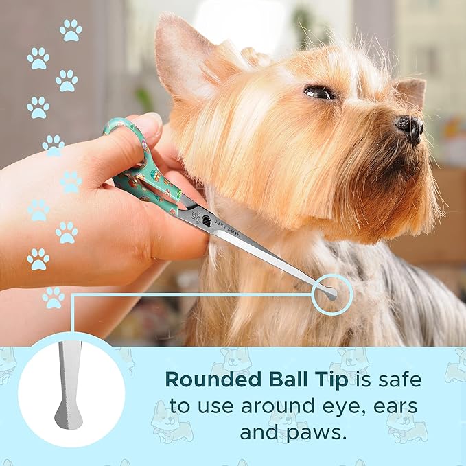 Kenchii Happy Puppy Ball Tip Shears Trimming Scissors for Dogs | Pet Grooming Puppy Essentials | Stainless Steel Shears with Blunt Tip | 6.5 In