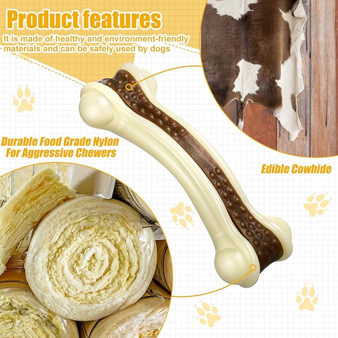 Sosation 6 Pcs Dog Toys for Aggressive Chewers Nylon Beef Flavor Bones Tough Puppy Teething Toys Puppy Chew Bones for Large Medium Small Breed Dogs Puppies Pets Chew Toys(Small Medium Large)