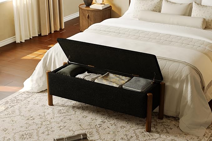 Modern Storage Benches with Walnut Wood Legs, 47&