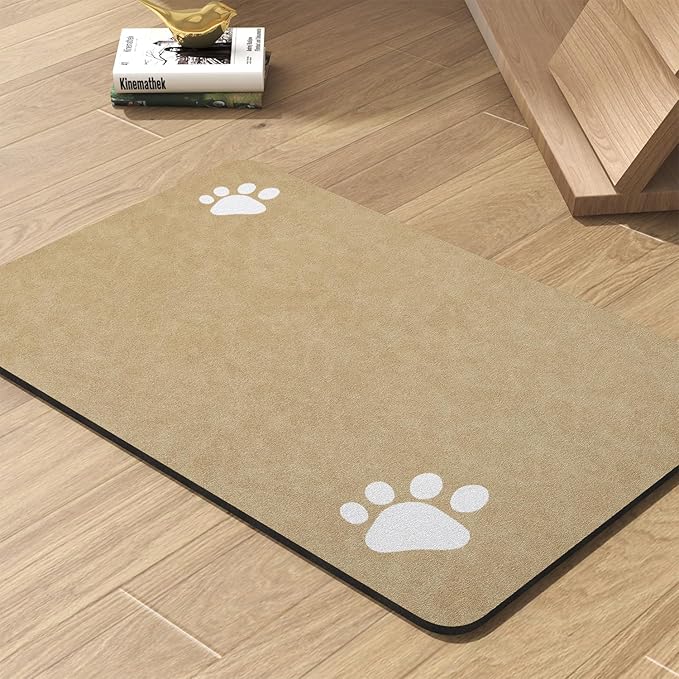 Pet Feeding Mat-Absorbent Dog Mat for Food and Water Bowl-No Stains Quick Dry Water Dispenser Mat-Dog Accessories Pet Supplies-Bowl for Messy Drinkers(Beige,12"x19"
