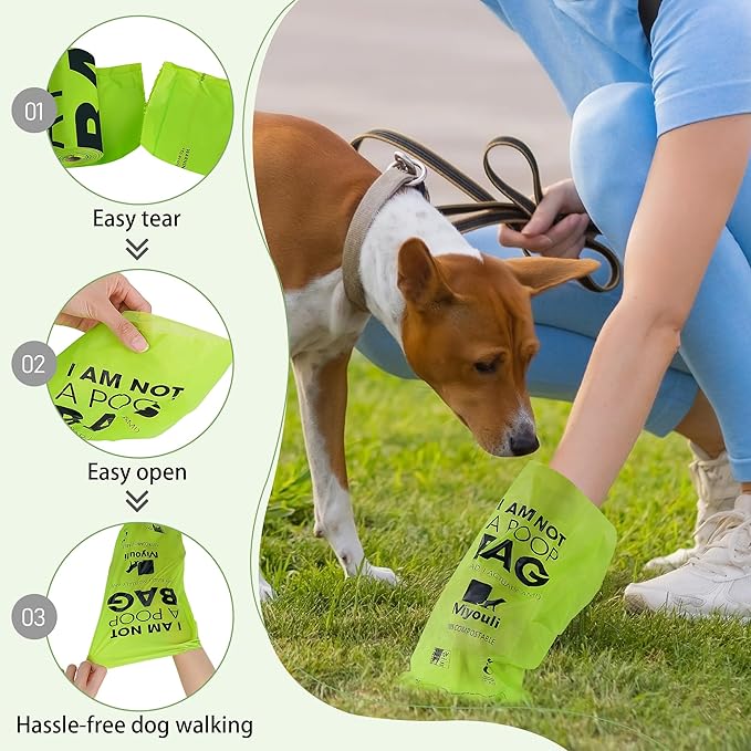Certified Compostable Poop Bags for Dogs, 240 Poop Bags (16 Rolls), Landfill Friendly, Leak Proof Unscented Easy Open Poop Waste Bag(Green)