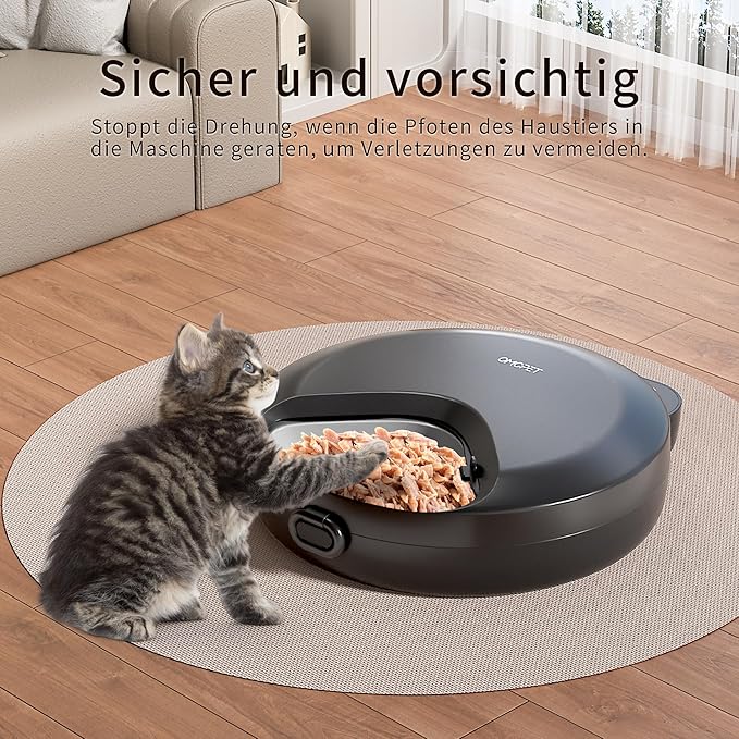 Automatic Cat Feeder Wet Food, Whisker-Friendly Automatic Cat Food Dispenser True 4-Meal Design with Locking Lid, Smart Timer Feeder for Wet Cat/Dog ,2-Ice Packs, Easy to Clean (Black)