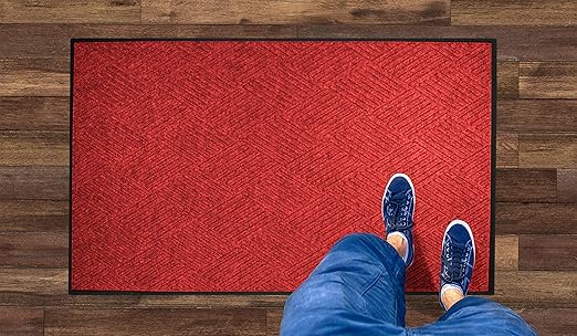 M+A Matting WaterHog Diamond | Commercial-Grade Entrance Mat with Rubber Border – Indoor/Outdoor, Quick Drying, Stain Resistant Door Mat (Solid Red, 4&
