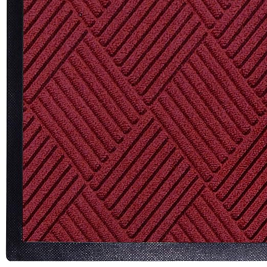 M+A Matting WaterHog Diamond | Commercial-Grade Entrance Mat with Rubber Border – Indoor/Outdoor, Quick Drying, Stain Resistant Door Mat (Red/Black, 4&