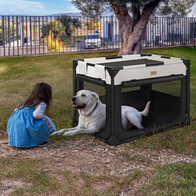 Dog Crate - Soft Pet Kennel for Dogs/Cats, 3-Door Breathable Travel Cage with Mesh Window, Portable Dog Kennel for Indoor & Outdoor,Black-M