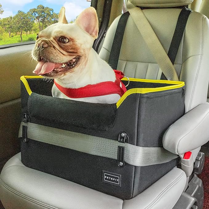 PETSFIT Small Dog Car Seat, Patent Safety Buckles Car Seat for Dogs, Puppy Car Seat with Safety Belt, Suitable for Small Pets Up to 25lbs (Black)