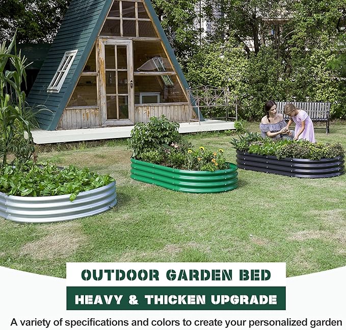 Land Guard 8×4×1 ft Galvanized Raised Garden Bed Kit,Raised Garden Boxes Outdoor, Oval Metal Raised Garden Beds for Vegetables(Grey)………