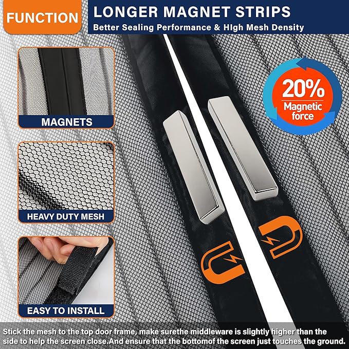 Magnetic Screen Door, Keep Bugs Out, Pet & Kid Friendly,Works with Front Doors, Sliding Doors,Fit Door Size 34 x 78 Inches Black