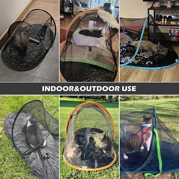 Cat Tent Outdoor, Pet Enclosure Tent Suitable for Cats and Small Animals, Indoor Playpen Portable Exercise Tent with Carry Bag(Black)
