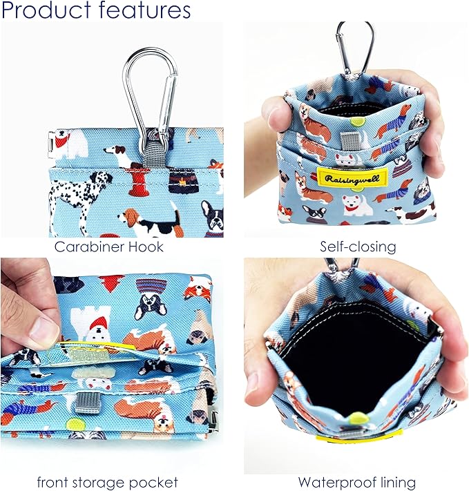 Dog Treat Pouch,Cotton Pocket Sized Training Holder, Hand Free Walking Funny Bag with Carabiner, Self-Closing Pet Feed Snack Reward, Behavior Aids for Puppy Travel or Outdoor Use(Dog Puzzle)