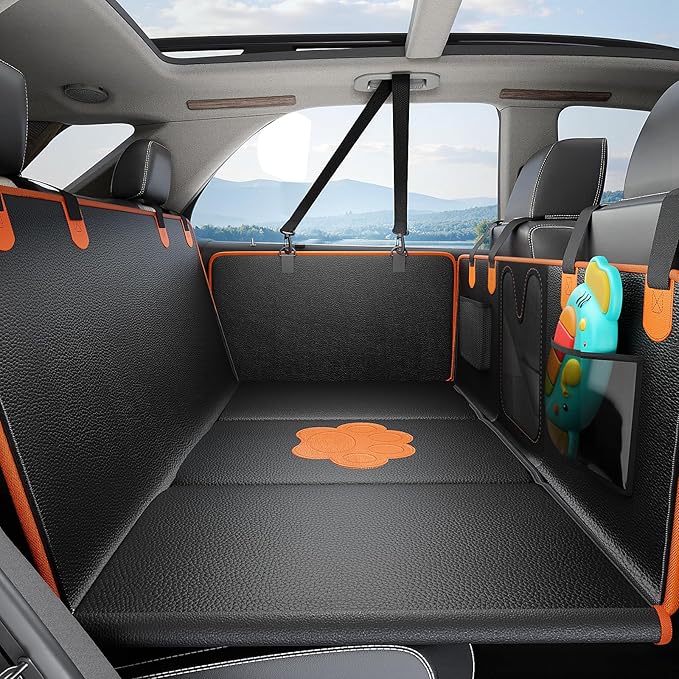 Back Seat Cover for Dogs,Upgraded PU Leather Dog Car Cover for Back Seat with Hard Bottom Holds 400lbs,Waterproof Seat Protector Dog Hammock for Car, Universal Fits SUV Small Truck